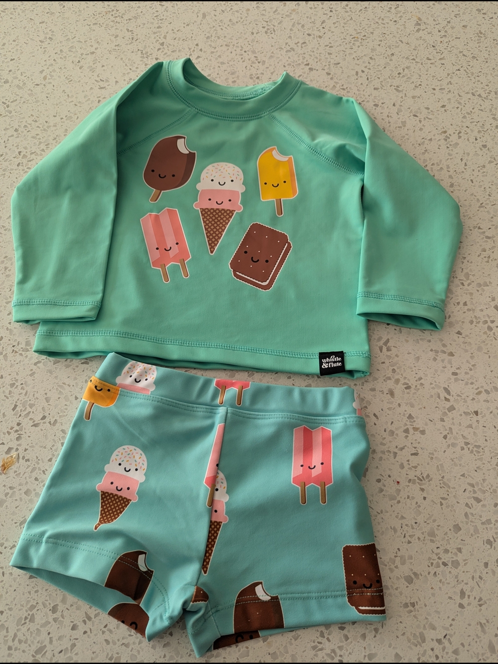 Kids Aqua Whistle And Flute  Ice Cream Rash Guard Set 12-18 Months